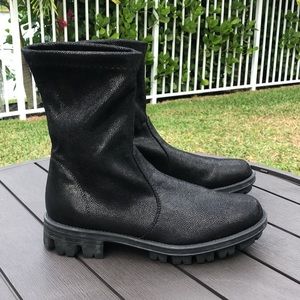 NR RAPISARDI FRIENZE MADE IN ITALY BLACK LUG SOLE ANKLE SOCK STYLE BOOTS SIZE 37